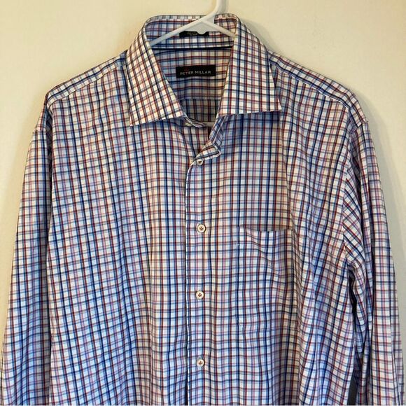 Peter Millar Men’s 100% Cotten plaid button down shirt size large. EUC! - Picture 2 of 7